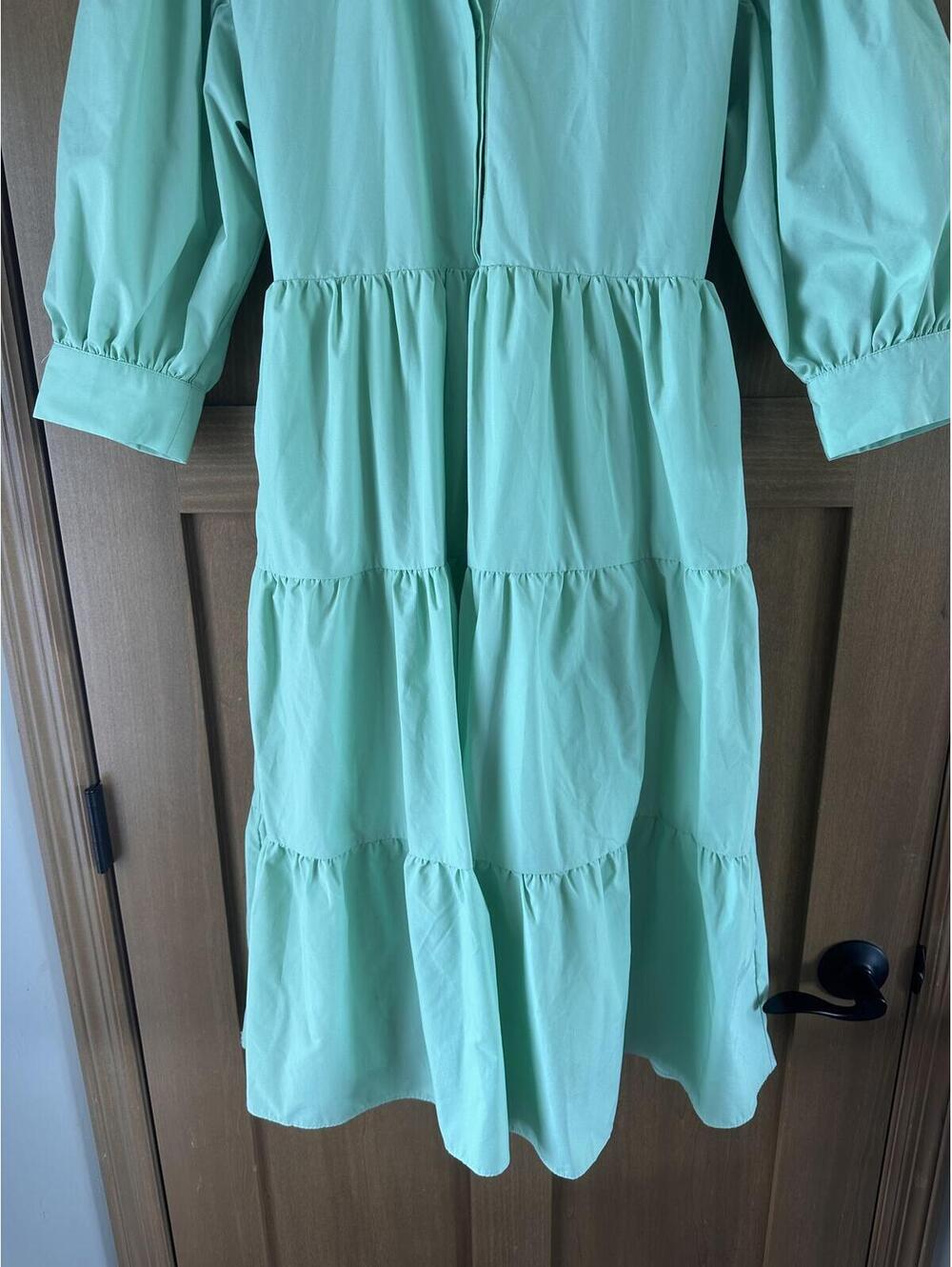 English Factory Balloon Sleeve A-line Tiered Midi Shirt Dress Mint Women’s Small - Picture 9 of 15